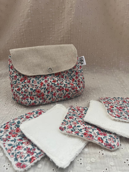 Agathe - La pochette et ses 5 cotons assortis - Fleurs roses